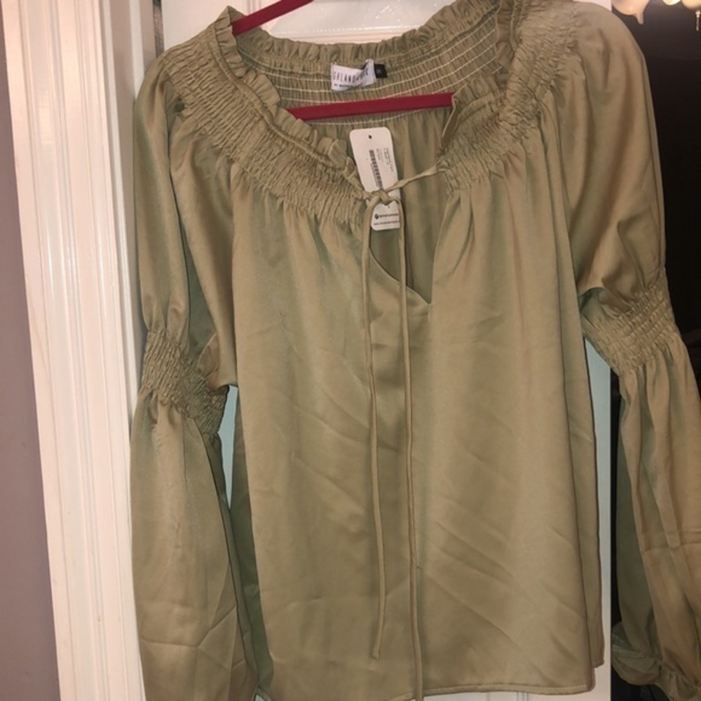 NWT size small sage blouse long‎ sleeve elasticize neckline